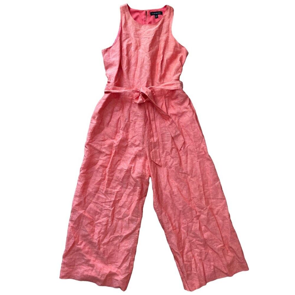 NEW Banana Republic Coral Linen Blend Belted Wide Leg Jumpsuit – Size 6